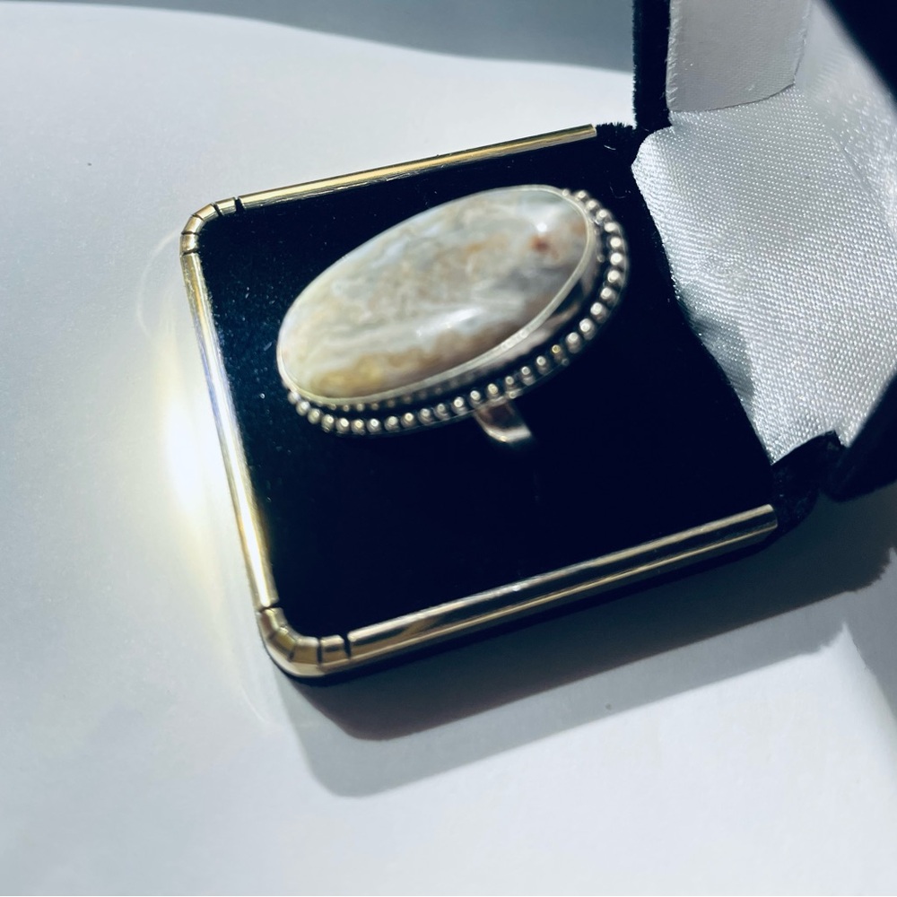 925 Solid Elegant Silver And Gray Stone Ring - image 2